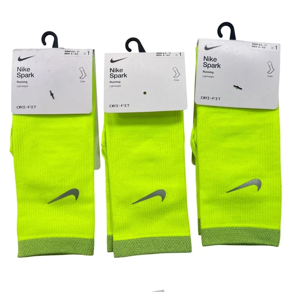 Nike Spark Lightweight Running Crew Socks 3 Pairs Volt Yellow M8-9.5 W 9.5-11